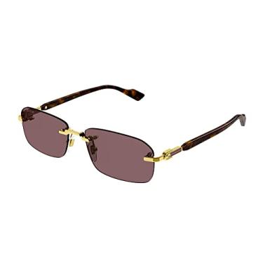 Imagem de Gucci GG1221S 002 Óculos de sol masculinos retangulares dourados/marrons