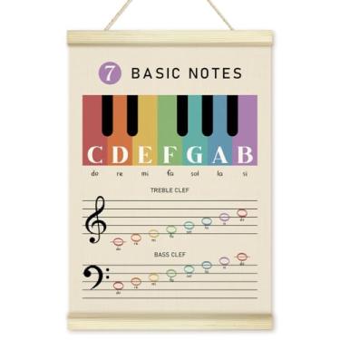 Imagem de LWBEO Moldura para pôster de notas musicais, 7 notas básicas de música, impressão de arte em tela de madeira, arte de parede positiva para quarto, sala de aula, decoração escolar 30,5 x 40,6 cm -21