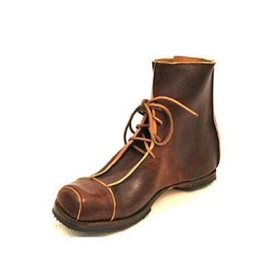 Imagem de Bigfanshu Bota masculina moderna de couro PU com cadarço casual clássico moderno moderno botas ocidentais masculinas de cano curto com cadarço e cadarço sem cadarço, Marrom, 38 BR G