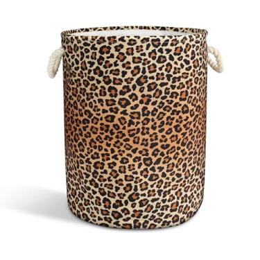 Imagem de Cesta de roupa suja com textura de leopardo com alças cesto de roupa suja dobrável à prova d'água organizador de brinquedos engraçado para dormitório universitário banheiro quarto