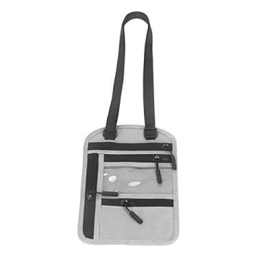Imagem de Carteira de pescoço leve para viagem, porta-passaporte, multifuncional, com bloqueio de RFID, bolsa de pescoço para viagem de negócios, estudo, material de nylon, alça ajustável (cinza claro)