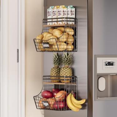 Imagem de Prateleira magnética para geladeira com tampa de madeira, caixas de armazenamento de batata e cebola com gancho S, cesta magnética para armazenamento organizador de despensa de geladeira