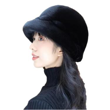 Imagem de Chapéu feminino elegante de pelúcia quente chapéu coreano casual chapéu de pescador espesso inverno preto M