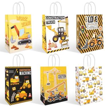 Imagem de ROLYTA 24 peças de sacos de presente com tema de caminhão com alça, lembrancinhas de festa de construção para suprimentos de festa de aniversário para crianças, decorações de chá de bebê