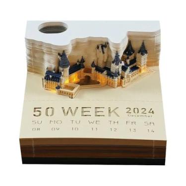Imagem de Calendário de mesa 2024 iluminação castelo 3d bloco de notas 2024 bloco de notas bloco de notas papel papelaria acessórios presentes de escritório, para escritórios, escolas