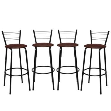 Imagem de Banqueta Altas Flórida Estrutura Preta 70cm Para Balcão Cozinha, Bar, Bistrô, Americano Kit 04 Unidades - Itagold (Marrom Claro)