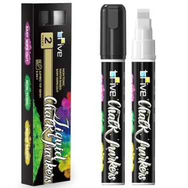 Imagem de TFIVE Marcadores de giz branco e preto – pacote com 2 canetas de giz líquido jumbo com pontas largas 3 em 1 de 10 mm, canetas marcadoras apagáveis a seco e molhado para vidro, quadro-negro, janelas