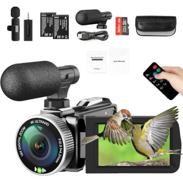 Imagem de Câmera de vídeo 4K – 48MP 30FPS com microfone de lapela sem fio e microfone externo | Tela Ultra HD de 3 polegadas, zoom digital de 18X | Gravador de vlogging/YouTube + cartão SD de 32 GB incluído