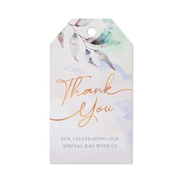 Imagem de Summer-Ray 50 peças de etiquetas brancas de agradecimento com design de folha em aquarela – Etiquetas de presente premium de cartolina de 250 g/m² para casamentos, festas, chás de bebê e eventos