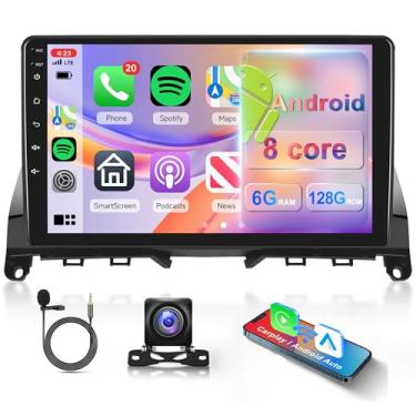 Imagem de 8 núcleos 6G + 128G rádio veicular sem fio Carplay Android auto para Mercedes Benz C-Class C180 C200 C230 C250 C300 C350 W204 S204 2006-2011, 9 polegadas IPS Touchscreen Backup Camera, Bluetooth, FM
