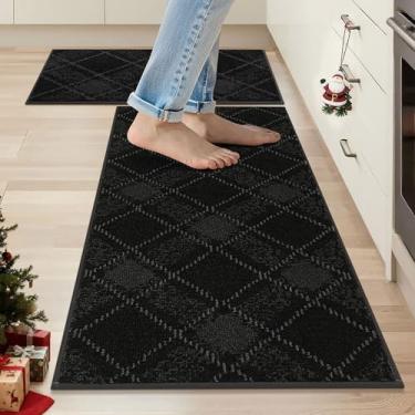 Imagem de COSY HOMEER Conjuntos de tapetes e tapetes de cozinha, 2 peças, tapetes de cozinha macios antiderrapantes para o chão, absorvente e resistente a manchas, tapetes xadrez laváveis para cozinha, 51 x 81