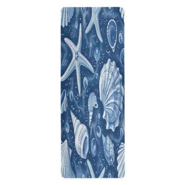 Imagem de Wassud Tapete de ioga com padrão artístico de conchas, tapetes de exercícios dobráveis para academia antiderrapante para mulheres e homens, tapete de fitness de piso de pilates com bolsa de