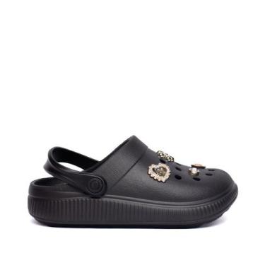 Imagem de Sandália Babuche Infantil Molekinha Pins Decorativos Preto, Preto, 35