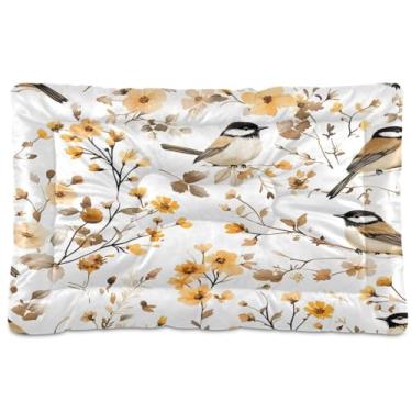 Imagem de Wassud Cama de cachorro Chickadees and Wildflowers Outdoor para cães pequenos, lavável, impermeável, para viagem, animais de estimação, cama portátil para gatos com fundo antiderrapante para uso