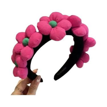 Imagem de Tiara De Cabelo Grande Com Flores Coloridas Para Meninas, Acessórios D