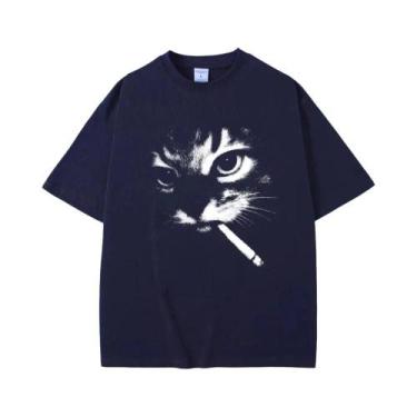 Imagem de Camiseta Gráfica Vintage Oversized Com Estampa De Gato Fumando Para Ho