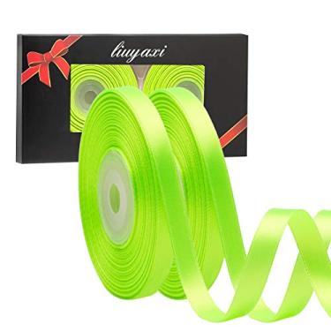 Imagem de Fita de cetim verde maçã dupla face de cor sólida 0,6 cm x 50 metros, fitas perfeitas para artesanato, decoração de casamento, criação de laços, costura, embalagem de presente e mais