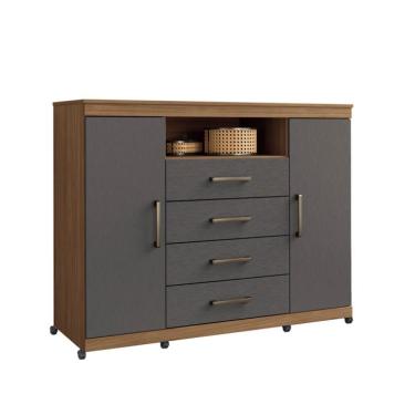 Imagem de Cômoda Master com Rodízios 2 Portas 4 Gavetas Jatobá e Grafite