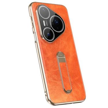Imagem de LTLMYDAM Capa de revestimento para Huawei Pura 80 Ultra/80 Pro/80Pro+/80, padrão de cera de óleo, vintage, suporte ajustável, proteção para câmera, capa fina, laranja, 80 Ultra/80 Pro