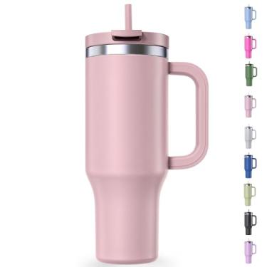 Imagem de Copo Térmico Com Canudo Dobrável 1,2 Litros Anti Vazamento, Frio 14 Horas Parede Duplas de Isolamento (Rosa Pastel)