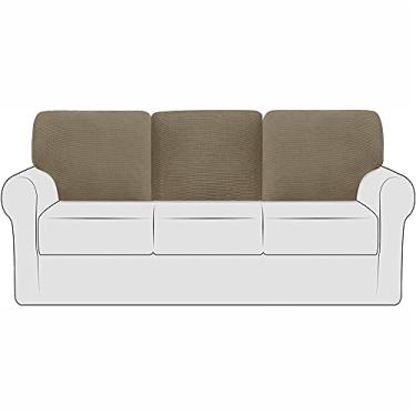 Imagem de Capas de encosto de sofá elástico nas costas de sofá com cordão, capas de almofada de substituição para sofá jacquard de lã polar (areia, esquerda + meio + direita)