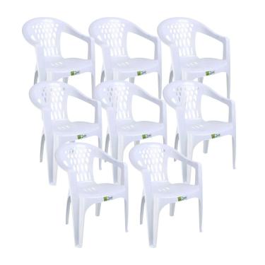 Imagem de Kit 8 Cadeiras De Plástico Com Braço Duo Bella Duoplastic Branco