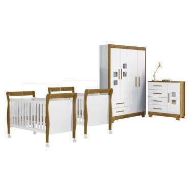 Imagem de Quarto de Bebe Completo Gemeos com Guarda-Roupa, 2 Bercos e Comoda Gael Tigus Baby