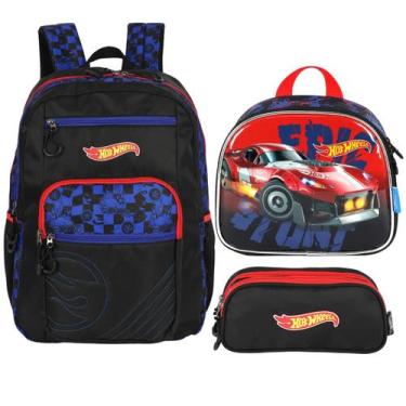 Imagem de Kit Mochila Lanch Estojo Escolar Menino Bolsa Hot Wheels - Luxcel, Pre