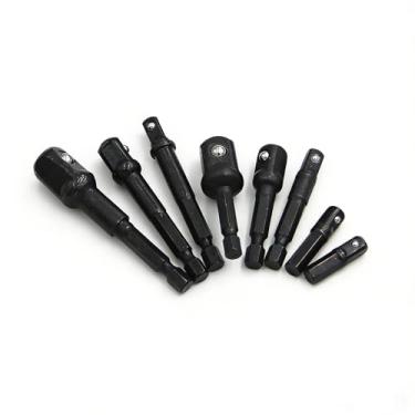 Imagem de Conjunto de adaptador de chave de soquete, adaptador de soquete de impacto de 8 peças e conjunto de barra de extensão, ferramenta de acionamento de haste hexagonal de aço preto, 172 g
