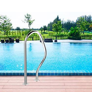 Imagem de Trilho de piscina de aço inoxidável 304 com placa de base, grade de piscina à prova de ferrugem para piscina enterrada 80 x 22 x 47 cm, corrimão de entrada de piscina com segurança em 3 dobras