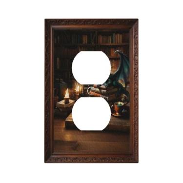 Imagem de Capas decorativas para interruptores de luz Biblioteca Encantada Dragão 1 Gang Single Duplex Outlet Placa de Parede Placa Elétrica para Decoração de Casa