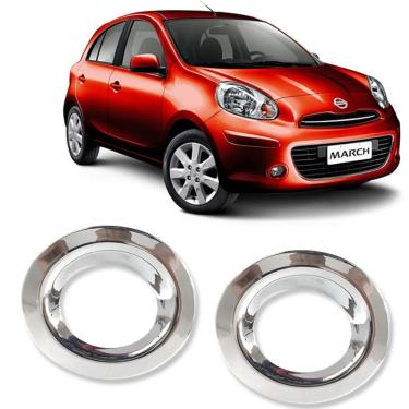 Imagem de Aplique Cromado Moldura do Farol Auxiliar de Milha Nissan March 2011 à 2014 Par