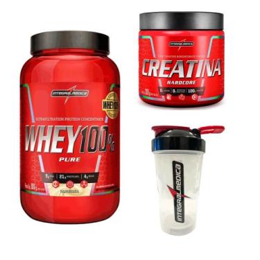 Imagem de Kit Whey 100% Pote 900g + Creatina 300g + Coqueteleira 600ml Integralm