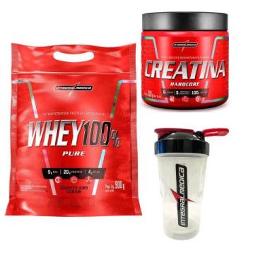 Imagem de Kit Whey 100% Pouch 900g Creatina 300g Coqueteleira 600ml - Integralme
