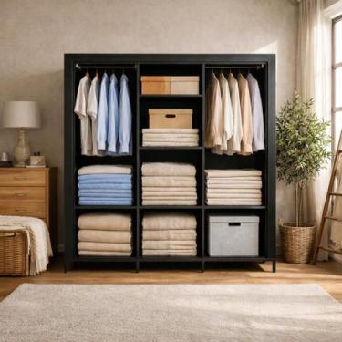 Imagem de Guarda Roupa de Tecido Armário Dobrável 3 Portas Portátil com 8 Pratel