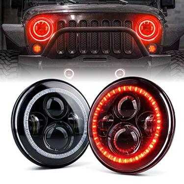 Imagem de Xprite Faróis de LED de 1997 cm 90W com anel de halo vermelho Angel Eyes compatíveis com Jeep Wrangler JK TJ LJ (aprovado pelo DOT), chip CREE LED, 9600 Lumens Hi/Lo Beam