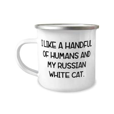Imagem de Presentes exclusivos de gato branco russo, I Like a Handful of Humans and My Russian White Cat, Caneca de acampamento de 340 g de amigos