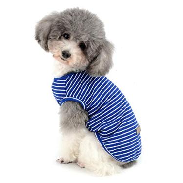 Imagem de Zunea Roupas para cães de estimação camisas camiseta de cachorro colete verão legal regata listrada camiseta roupas algodão macio respirável gatos vestuário para cães pequenos menina menino azul GG
