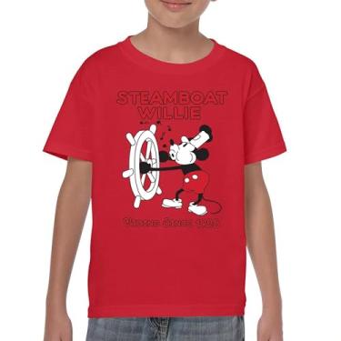 Imagem de Camiseta juvenil Steamboat Willie Vibing Since 1928 Iconic Retro Cartoon Mouse Timeless Classic Vintage Vibe Kids, Vermelho, M