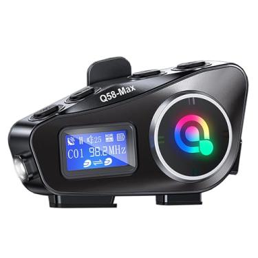 Imagem de Fone de ouvido Bluetooth para motocicleta com tela LCD, rádio FM e luz de emergência, capacete de motocicleta Bluetooth com cancelamento de ruído CVC 6EQ HiFi estéreo, suporta cartão SD, BT 5.3,