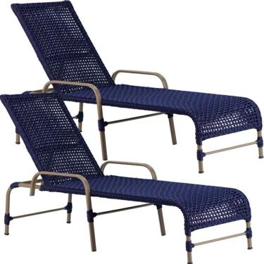 Imagem de 2 Espreguiçadeiras Catar Corda Náutica Mesa Piscina Jardim Trama