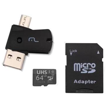 Imagem de Kit 4 Em 1 Cartão De Memória 64gb Microsd Multilaser + Adaptador Pen D