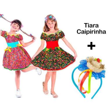 Imagem de Vestido Festa Junina Feminino Infantil pra Quadrilha Com Chapeuzinho d