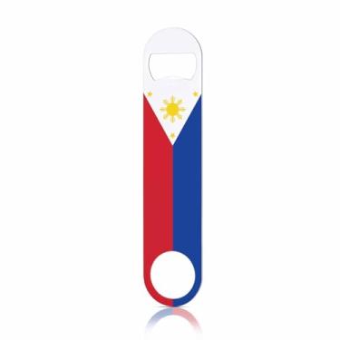 Imagem de TASDANA Abridor de garrafas de aço inoxidável bandeira das Filipinas Liberdade Patriotismo Cultura Vermelho Azul Amarelo Abridor de garrafa de cerveja plano chaveiro para casa cozinha bar restaurante