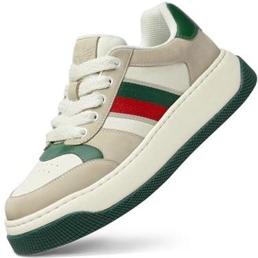 Imagem de OASIS LIFE XL Tênis fashion masculino e feminino, de couro bovino, cano baixo, unissex, luxuoso, respirável e confortável, tênis de caminhada para vestido casual, Verde, 12.5 Women/11 Men