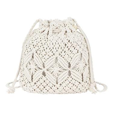Imagem de Van Caro Bolsa de ombro feita à mão de palha de algodão com borlas de crochê para mulheres, 6897 Branco, One Size