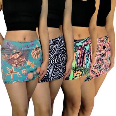 Imagem de Kit 4 Mini Saias Femininas Justas Cós Estampas Sortidas Suplex Pp ao P