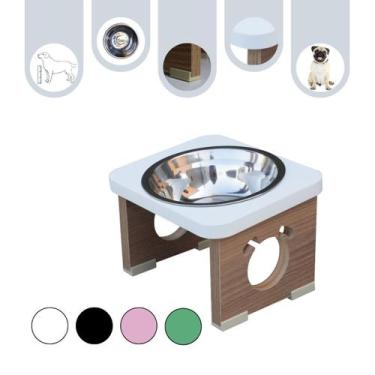 Imagem de Comedouro Cachorro Pet MDF Elevado Colors Branco - Inox - Maderacco