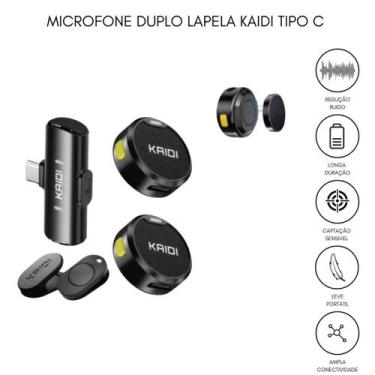 Imagem de Microfone Sem Fio Duplo Lapela Profissional Android tipo C KAIDI