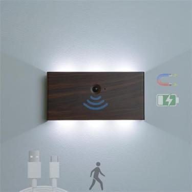 Imagem de Luminária de parede interna LED sem fio com sensor de movimento, arandelas de parede, recarregável por USB, alimentada por bateria, iluminação noturna magnética para loft, escada, sala de es